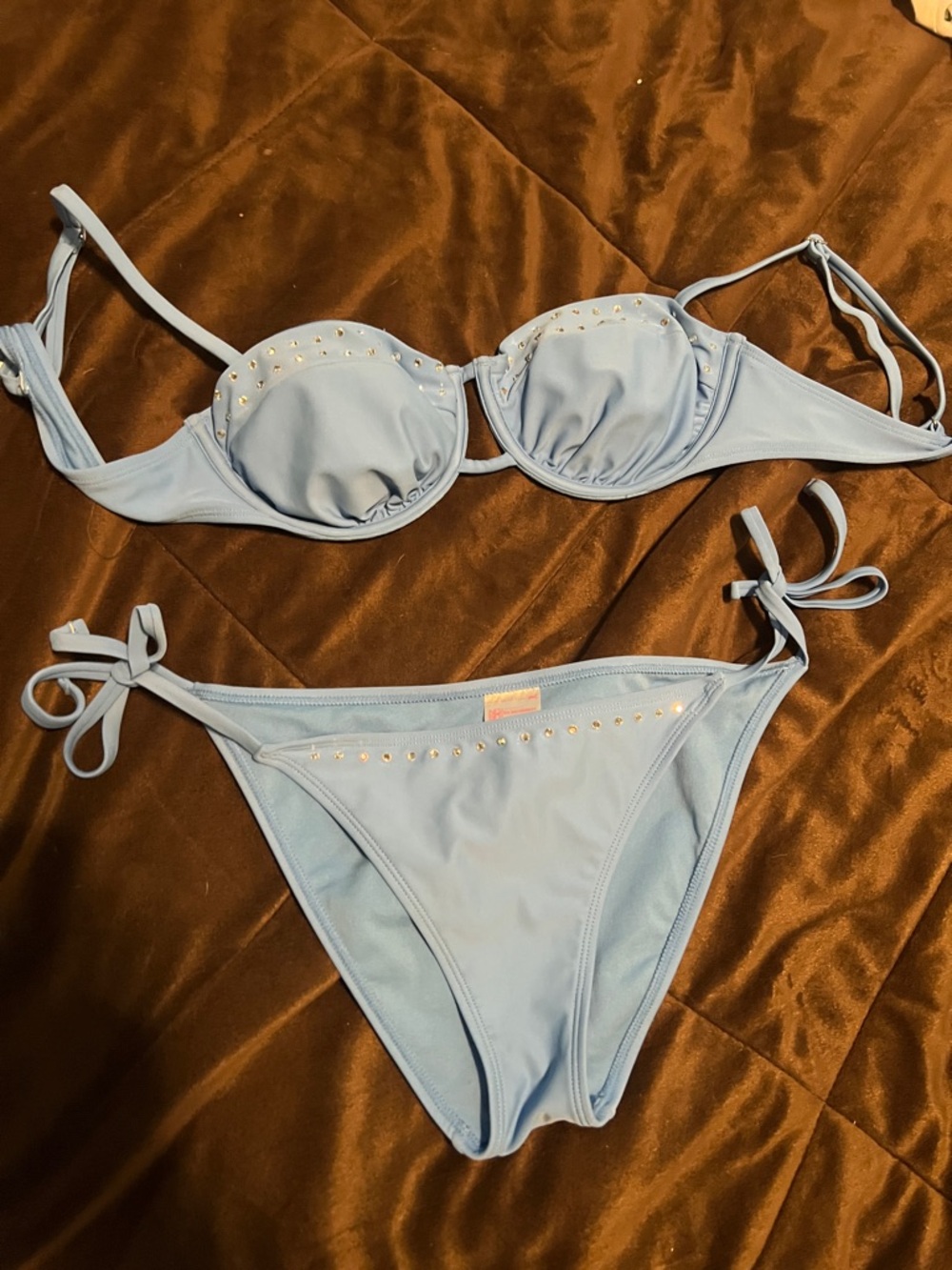 No Boundaries Light Blue Rhinestone-Trim Bikini Set - Picture 2 of 5